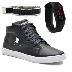 Imagem de Kit De Tênis Estiloso Com Cano Médio + Cinto Masculino  E Um Relógio Digital-Masculino