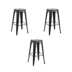 Imagem de Kit 3 Banquetas Altas Iron Preta Aço - Rivatti