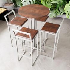 Imagem de Conjunto Mesa Alta Bar Bistrô Redonda Imbuia 4 Banquetas Confort Indus