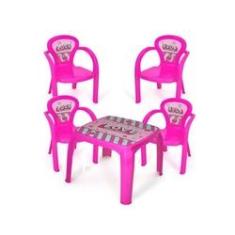 Imagem de Kit Mesa Infantil Meninas Decorada Love + 4 Cadeiras Love Usual