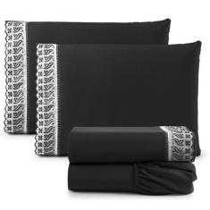 Imagem de Jogo De Lençol Lese King Percal 180 Fios 4 Peças - Preto - Santos E Lu