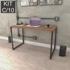 Imagem de Kit com 10 Escrivaninhas Kuadra 120cm Estilo Industrial Compace