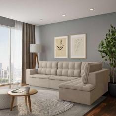 Imagem de Sofá 4 Lugares Augusta com Chaise Direito Veludo Marfim - Mobly