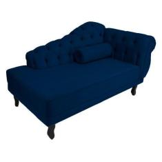 Imagem de Recamier Decorativo Divã Larissa Lado Esquerdo Suede Azul Marinho Pés