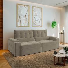 Imagem de Sofá Retrátil e Reclinável com Porta Copos e Usb 4 Lugares 250cm Embaúba Extra Cabecasa Madeiramadei Cinza Claro Fosco