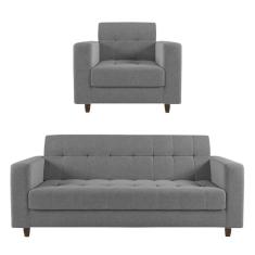 Imagem de Kit 01 Sofá 03 Lugares E 01 Poltrona Arezzo Linho Pés Chanfrado Tabaco - D`rossi Cor A26 Grafite