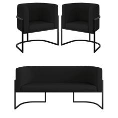 Imagem de Kit 2 Cadeiras Poltronas + Sofá 2 Lugares Base Preta Corino Preto