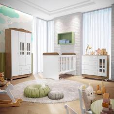 Imagem de Quarto de Bebê Ariel Berço 3 em 1 Gabrielle Guarda Roupa 3 Portas Cômoda Infantil Branco Amadeirado Carolina Baby