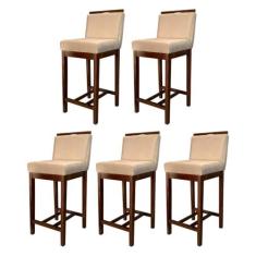 Imagem de Kit 5 Banquetas Média para Bancada Gourmet Líbia Madeira Capuccino Suede Bege CCS