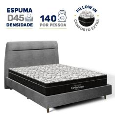 Imagem de Cama + Cabeceira Genebra Bouclé com Colchão de Espuma D45 Ortobom Airtech Ortopillow 150 Queen 158cm