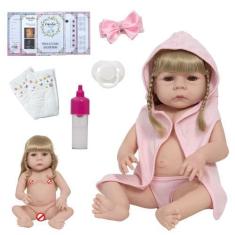 Imagem de Bebê Reborn Boneca 100% Silicone Loira Com 13 Acessórios - Cegonha Reb