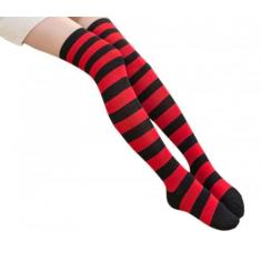 Imagem de Fantasia Meião vermelho e Preto 7/8 listrada Adulto