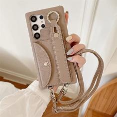 Imagem de Carteira de Couro Estojo Cordão Tiracolo Para Samsung S23 Ultra S22 Plus S21 S20 S10 S9 S8 Nota 20 10 Pro 9 Alça de Pulso Capa, cáqui, Para Nota 10