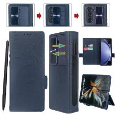 Imagem de Vitodo Capa para Galaxy Z Fold 6 com suporte para caneta S, capa carteira de couro genuíno embutida para câmera, compartimento para cartão, suporte, capa de telefone com proteção de dobradiça para