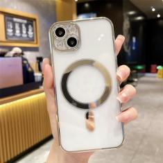 Imagem de Capa de carga magnética sem fio luxuosa revestida para iPhone 14 13 12 Mini 11 Pro XS Max X XR 7 8 Plus Capa macia transparente, prata, para iPhone XS Max