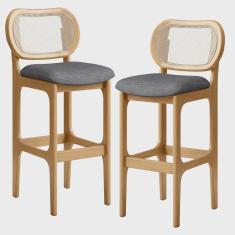 Imagem de Kit 02 Banquetas Altas Para Cozinha Bancada Sala Tela Betta Fixa L02 Linho Cinza Escuro - Lyam