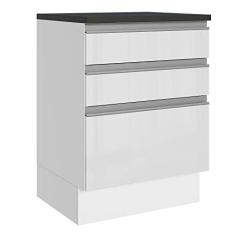 Imagem de Balcão Madesa Acordes 100% Mdf 60 cm 3 Gavetas - Frentes Branco Brilho