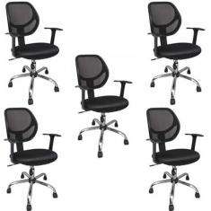 Imagem de Kit 5 Cadeiras para Escritório Diretor com Apoio para Braços Blk Preto
