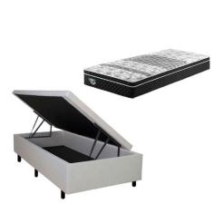 Imagem de Cama Box Solteiro Baú Reforçada Areia 88x188 + Colchão Gran Sleep Mola