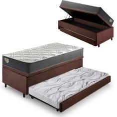 Imagem de Bicama Box Baú Viúva 120X203 Suede Marrom Com Colchão Adapto Molas Ens
