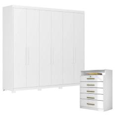 Imagem de Cômoda Triunfo e Guarda Roupa Casal Venice 62580PE Branco Brilho com Pés - Demóbile