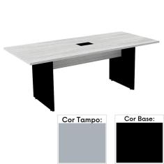 Imagem de Mesa de Reunião com Caixa de Tomada Retangular 200 x 90 cm Pé Painel PE25 em MDP Cinza Base Preta