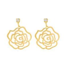 Imagem de Brinco Rommanel Banhado A Ouro 18k Cristal Com Flor Rosa Vazada 523542