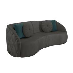 Imagem de Sofá Decorativo 240cm com Almofadas Redondas Clarke Veludo Cinza G45 - Gran Belo