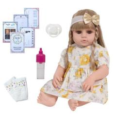 Imagem de Boneca Reborn Realista 100% Vinil Vestido Florido Com Itens - Cegonha