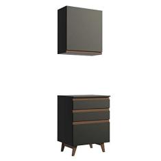 Imagem de Kit Madesa Reims 60 cm com Armário Aéreo e Balcão com 3 Gavetas - Preto