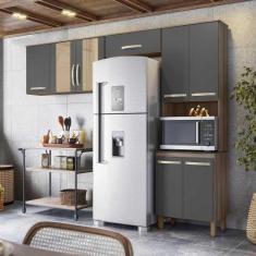 Imagem de Cozinha Compacta 8 Portas Carvalho Nature Chumbo Fit Nicioli