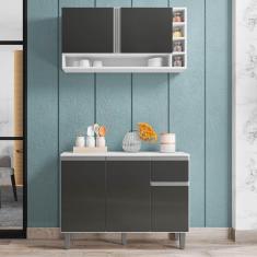 Imagem de Balcão Gabinete De Cozinha E Armário Aéreo Vanessa Branco Cinza Escuro - Desk Design