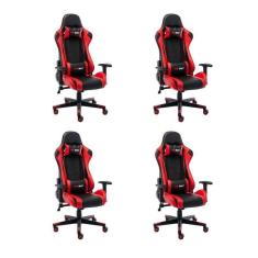 Imagem de Kit 4 Cadeiras Gamer Giratória One Shot Preto/Vermelho