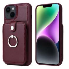 Imagem de Capa de telefone tipo carteira com anel de dedo para iPhone 15 Pro Max 14 13 12 11 Pro Max 15Plus Couro com suporte para cartões Capa traseira, vinho tinto, para iPhone 15Pro Max