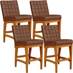 Imagem de Kit 04 Banquetas Baixa Cozinha Bancada L02 Marrom