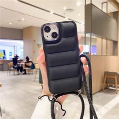 Imagem de Jaqueta de baixo para baixo colar tiracolo cordão estojo macio para iPhone 13 14 Pro Max 12 11 X XR 7 8 Plus 14Plus Armor capa à prova de choque, preto, para iPhone 13