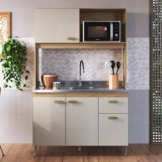 Imagem de Armário De Cozinha Compacta Fidelitá Malta 122cm 4 Portas 1 Gaveta Sem Tampo e Fundo Castani/Off-White