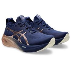 Imagem de ASICS Tênis de corrida feminino Gel-Nimbus 26 Platinum, Expansão azul/ouro rosa, 42