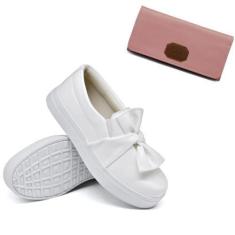 Imagem de Kit Tenis Slip On Amanda Block com Detalhe Laço Sola Alta Reta e Carte