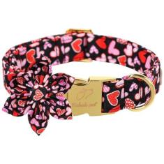 Imagem de Babole Pet Coleira de Dia dos Namorados com gravata borboleta, coleira de cachorro masculina com fivela de metal de segurança ajustável para cães pequenos, médios e grandes, gola M 34 a 56 cm