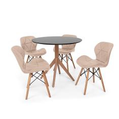 Imagem de Conjunto Mesa de Jantar Maitê 80cm  com 4 Cadeiras Eames Eiffel Slim - Nude