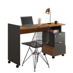 Imagem de Mesa Para Escritório Estudos Alessa M1 Lukaliam Amêndoa/Chumbo