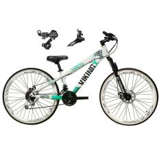 Imagem de Bicicleta Aro 26 Vikingx Tuff 21v Alumínio Câmbio Shimano Freio a Disco Aros Vmaxx Brancos - Branco\Verde X25