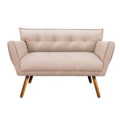 Imagem de Sofá Namoradeira Anitta Suede Bege Pés Palito Castanho - D'Rossi - DRo