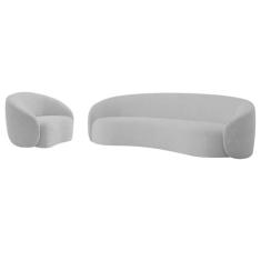 Imagem de Kit Sofá 3 Lugares 180cm e Poltrona Orgânica Luxo Recepção Amore Linho Cinza Claro