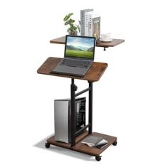 Imagem de Mesa de pé móvel, mesa de computador portátil de altura ajustável com 2 mesas inclináveis, carrinho de laptop para ficar em pé ou sentado, escrivaninha de esteira, mesa de pé para sala de estar,