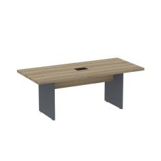 Imagem de Mesa de Reunião Retangular Pé Painel 200x90cm com Power Box Noce Naturalle/Grafito