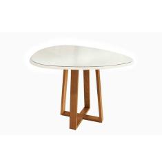 Imagem de Mesa p/ Cozinha Elma Madeira Maciça c/ Tampo Madeirado c/ Vidro 135x105cm Carvalho/Off White - Kappesberg