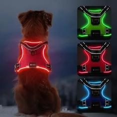 Imagem de MASBRILL Peitoral para cães de LED – Arnês para cães com luz sem puxão, recarregável, refletivo, iluminado, colete ajustável com brilho para cães pequenos, médios e grandes
