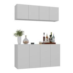 Imagem de Kit Bar Armário Aéreo e Aparador 4 Portas Multimóveis Mp1075 Branco